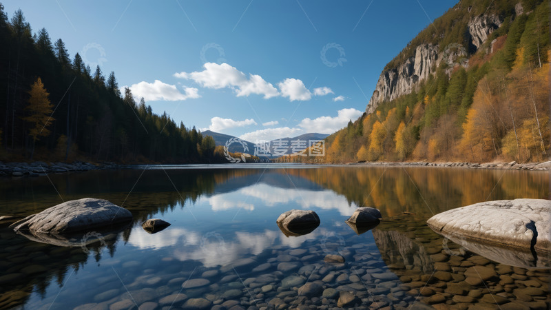 高清大图下载【趣麦麦图】山林间平静的湖泊风光