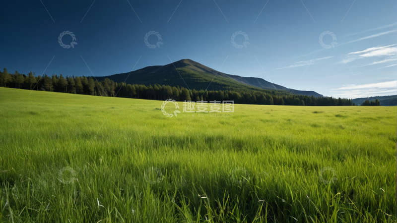 高清大图下载【趣麦麦图】广袤草原与远处山峦景观