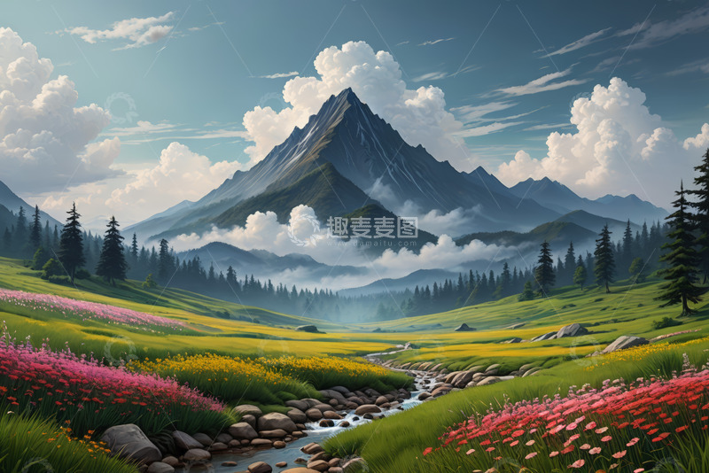 高清大图下载【趣麦麦图】山间草地花海自然风光