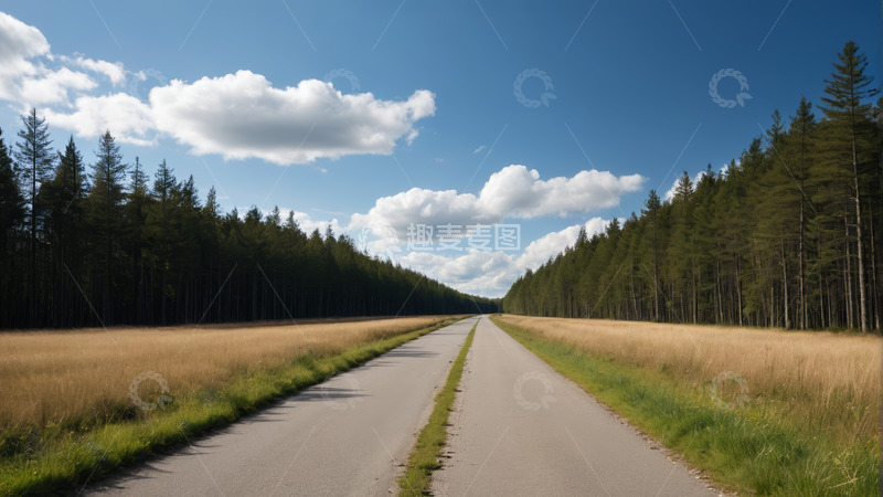 高清大图下载【趣麦麦图】林间开阔道路自然风光