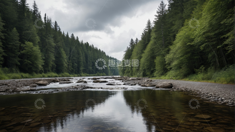 高清大图下载【趣麦麦图】森林中河流自然景观