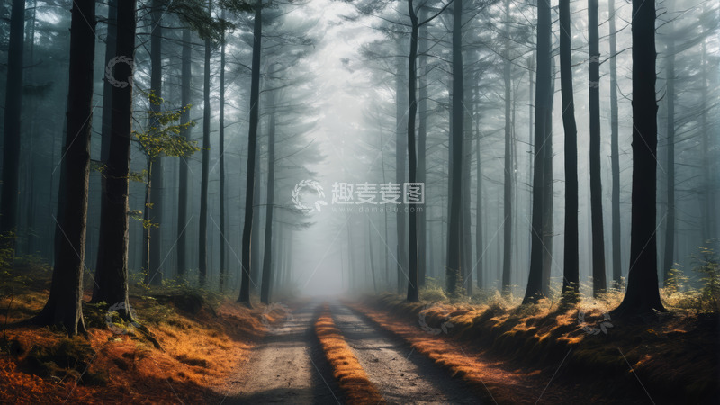 高清大图下载【趣麦麦图】迷雾笼罩的森林小路