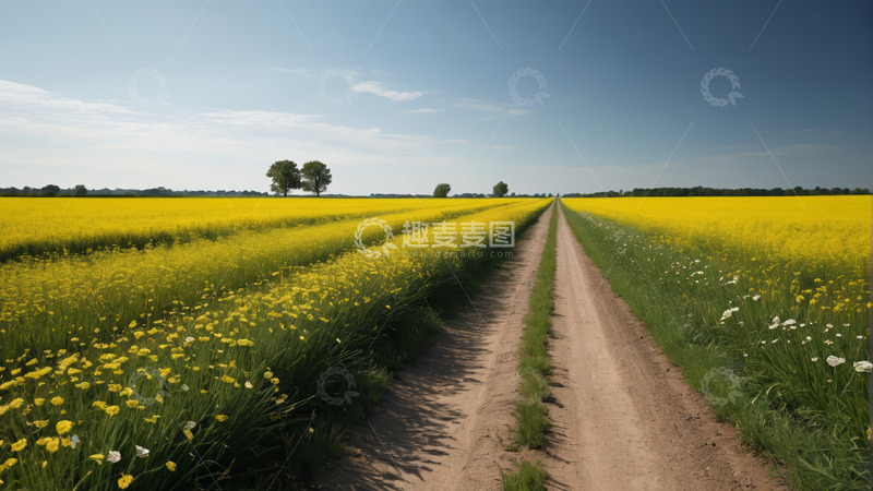 高清大图下载【趣麦麦图】田野间的黄色油菜花与土路