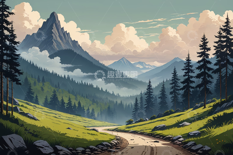 高清大图下载【趣麦麦图】山间森林中的蜿蜒小路