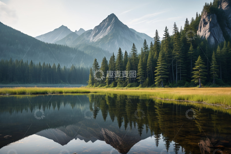 高清大图下载【趣麦麦图】山林湖泊自然风光全景