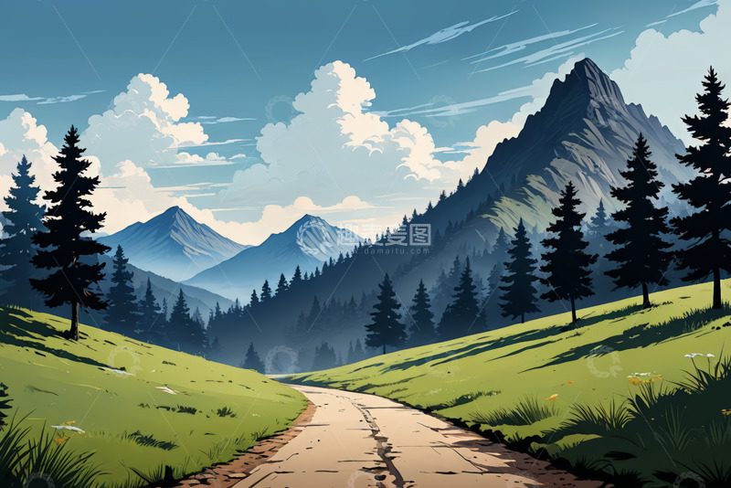 高清大图下载【趣麦麦图】山间草地与森林风景