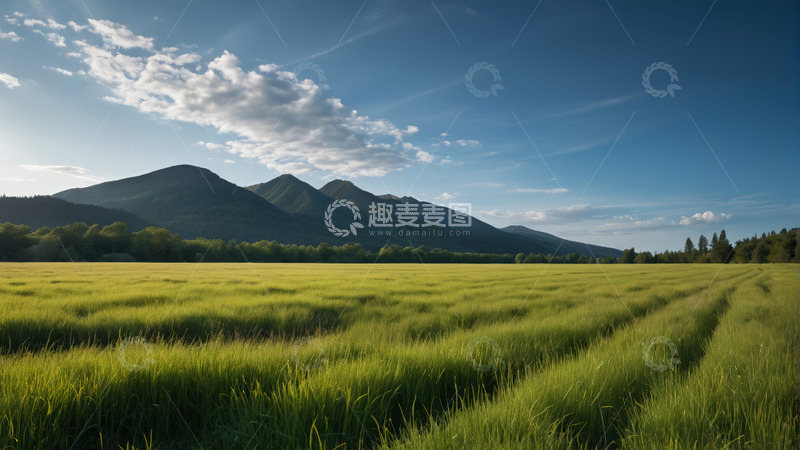 高清大图下载【趣麦麦图】草原远山蓝天白云风光