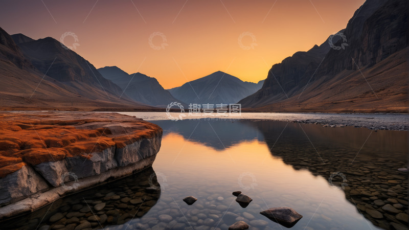 高清大图下载【趣麦麦图】山谷湖泊日落自然风光