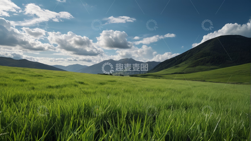 高清大图下载【趣麦麦图】广阔草原蓝天白云远景