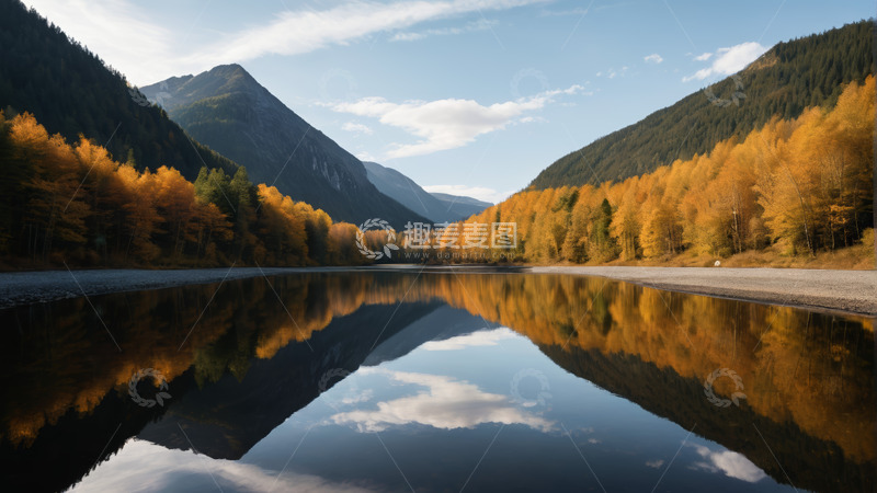 高清大图下载【趣麦麦图】秋日山林湖泊自然风景