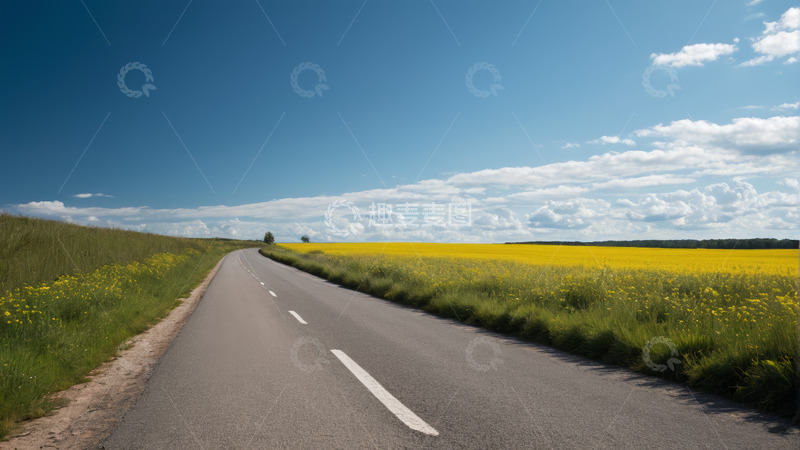 高清大图下载【趣麦麦图】田野间的柏油道路风景