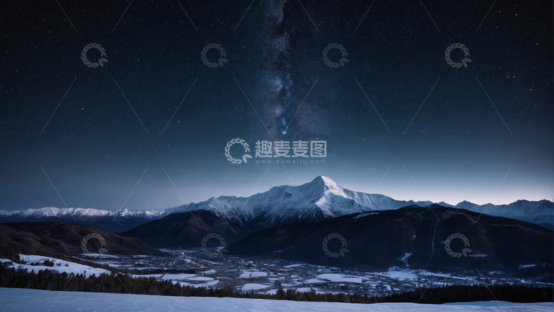 高清大图下载【趣麦麦图】雪山星空下的自然景观