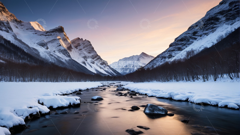 高清大图下载【趣麦麦图】雪山河谷日出自然风光