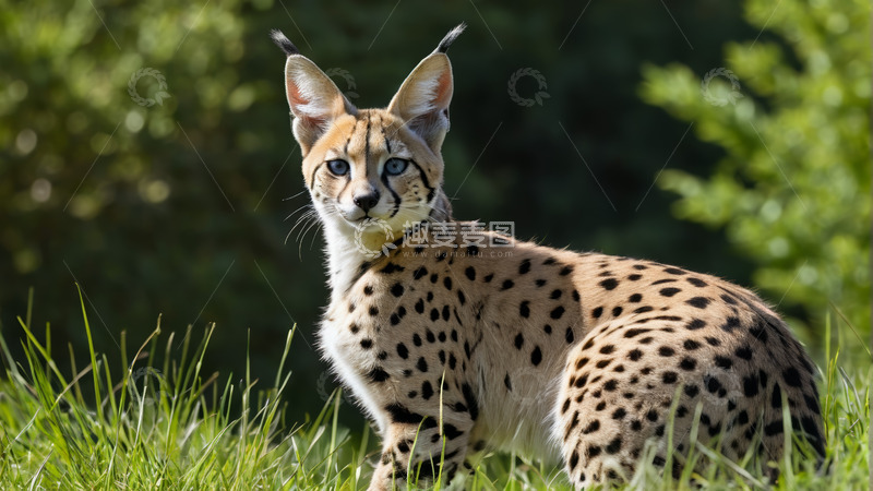 高清大图下载【趣麦麦图】草地上的薮猫特写