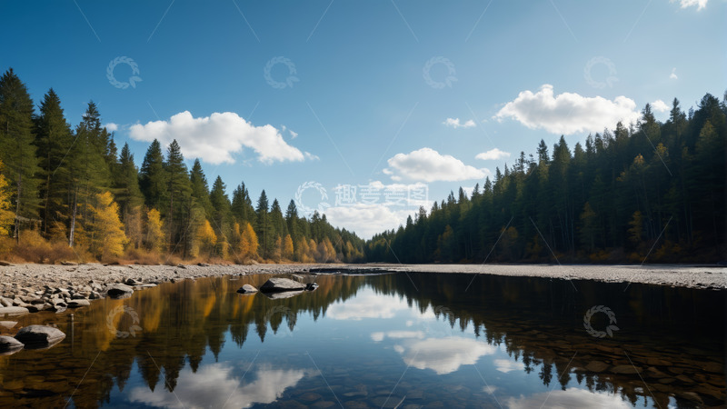 高清大图下载【趣麦麦图】森林边宁静河流自然风光