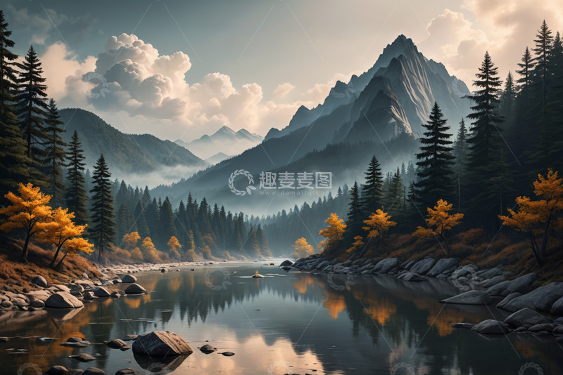 高清大图下载【趣麦麦图】山林间河流自然风光