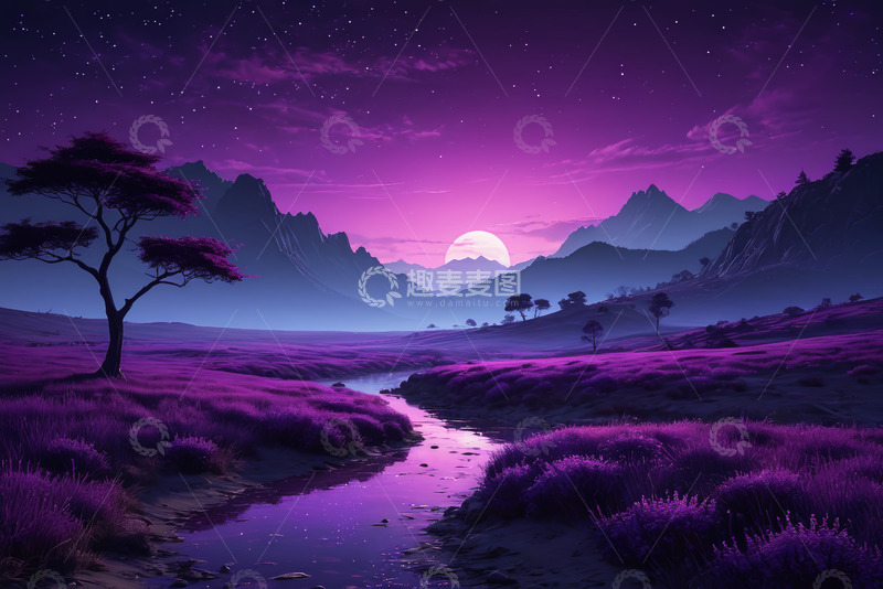 高清大图下载【趣麦麦图】紫色调自然风光黄昏美景