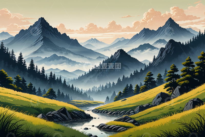 高清大图下载【趣麦麦图】山间森林河流自然风光