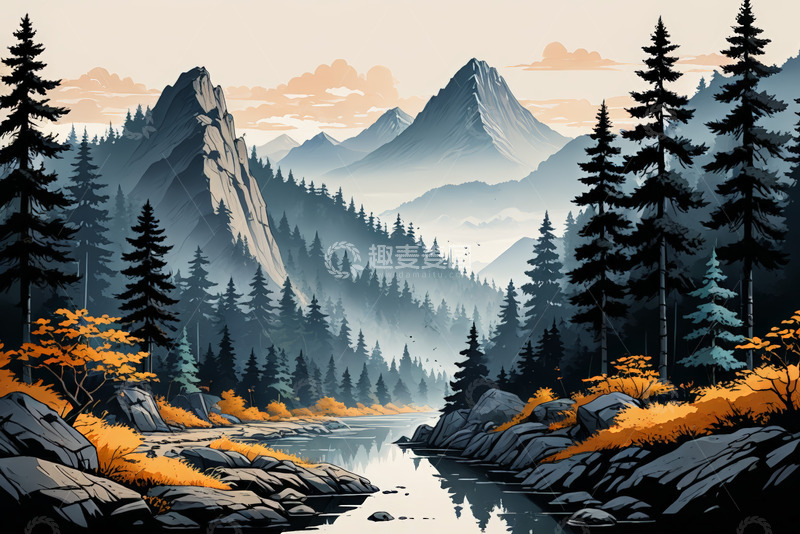 高清大图下载【趣麦麦图】山林河流自然风光