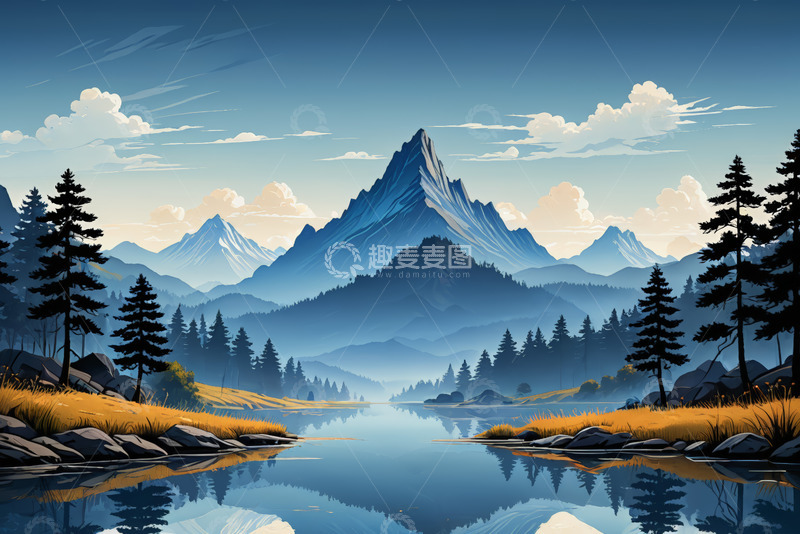 高清大图下载【趣麦麦图】山间湖泊森林自然风光