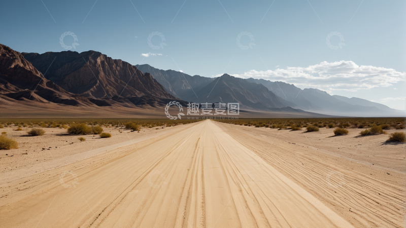 高清大图下载【趣麦麦图】沙漠中的空旷道路景观
