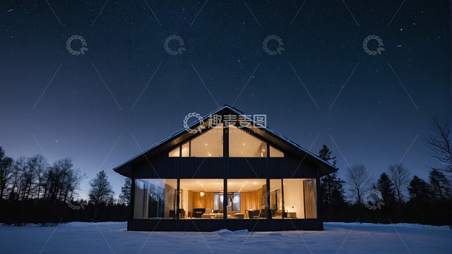 雪夜中的林间小屋