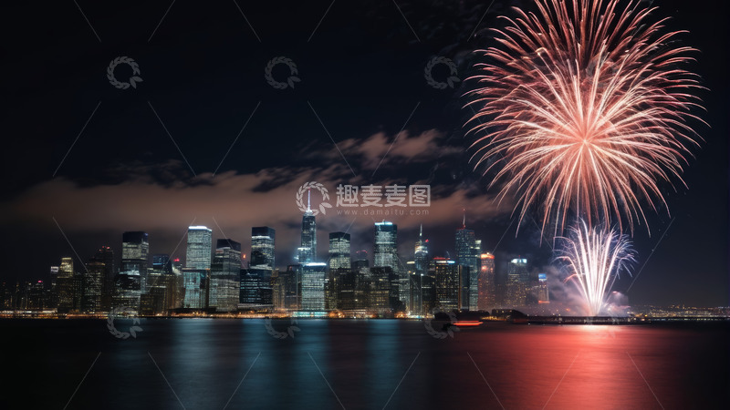 高清大图下载【趣麦麦图】城市夜景烟花绽放