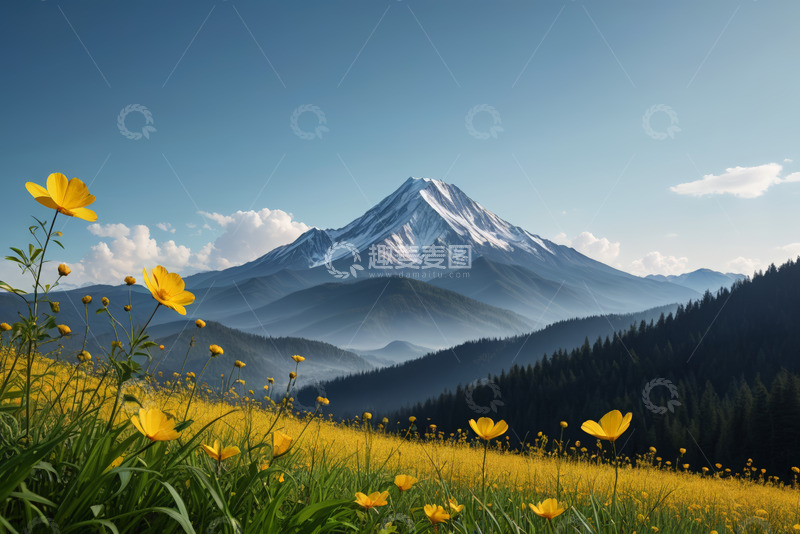 高清大图下载【趣麦麦图】山间黄花盛开的自然风光