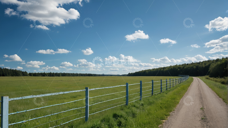 高清大图下载【趣麦麦图】田野边的乡间土路与围栏