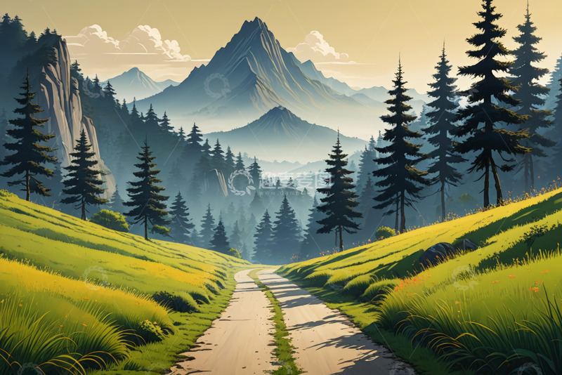 高清大图下载【趣麦麦图】山间森林中的乡村小路风景