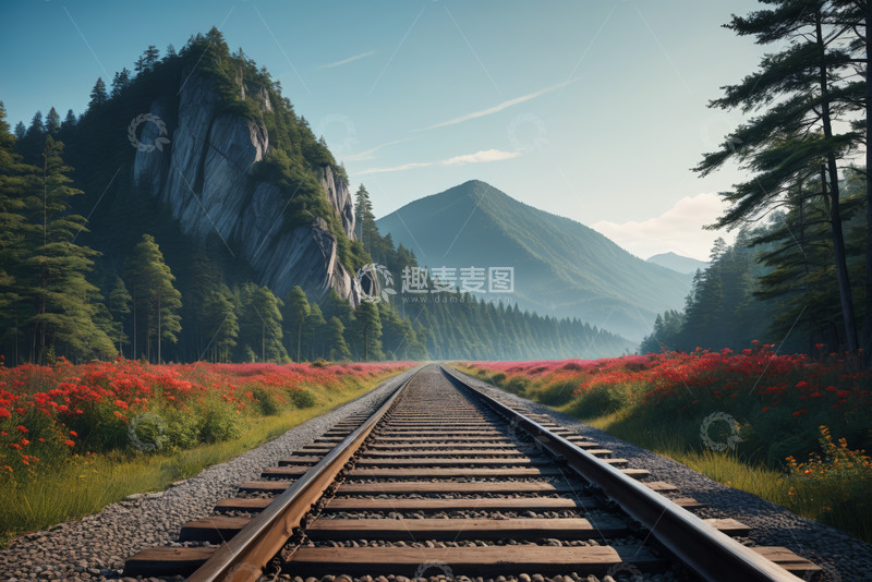 高清大图下载【趣麦麦图】山间铁路自然风光