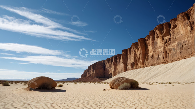 高清大图下载【趣麦麦图】沙漠中的岩石与峭壁景观