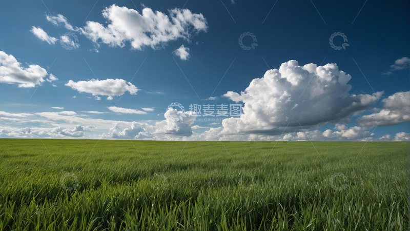 高清大图下载【趣麦麦图】广阔绿色田野与蓝天白云