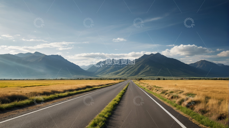 高清大图下载【趣麦麦图】旷野中延伸向远山的公路