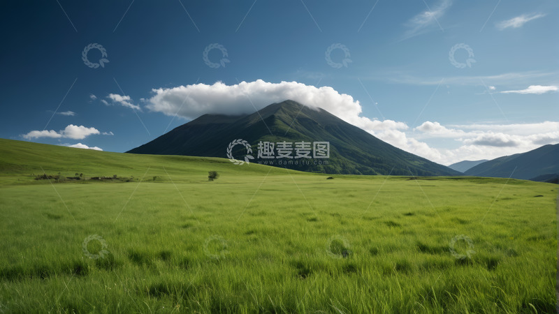 高清大图下载【趣麦麦图】青山下的绿色草原风光