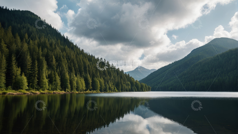高清大图下载【趣麦麦图】山林间宁静的湖泊风光