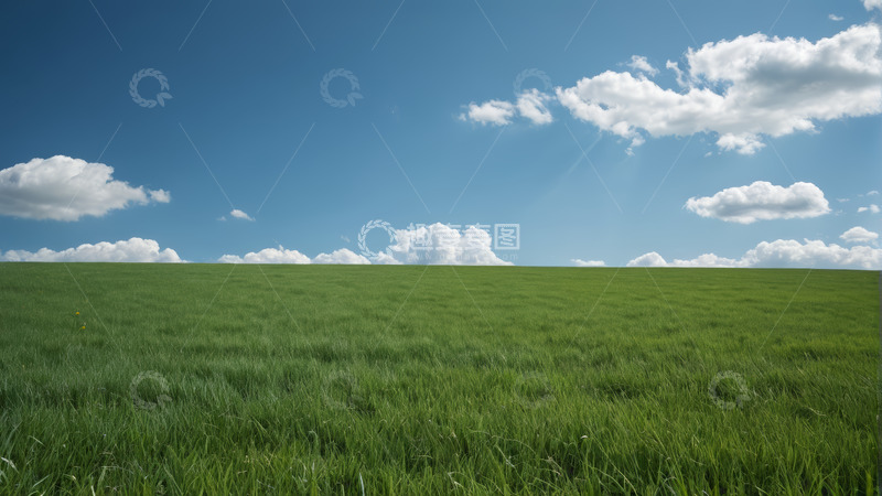 高清大图下载【趣麦麦图】广阔绿色草地与蓝天白云景观