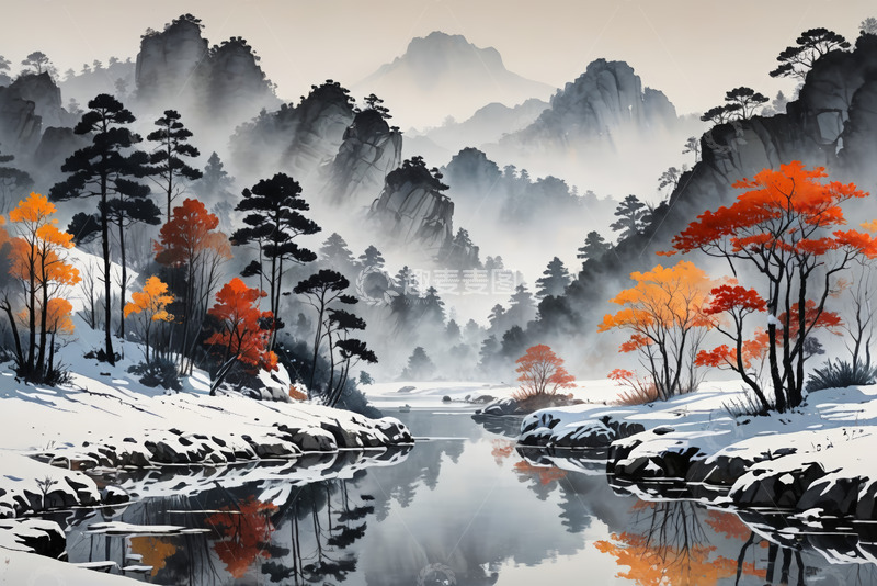 高清大图下载【趣麦麦图】中式山水雪景风光