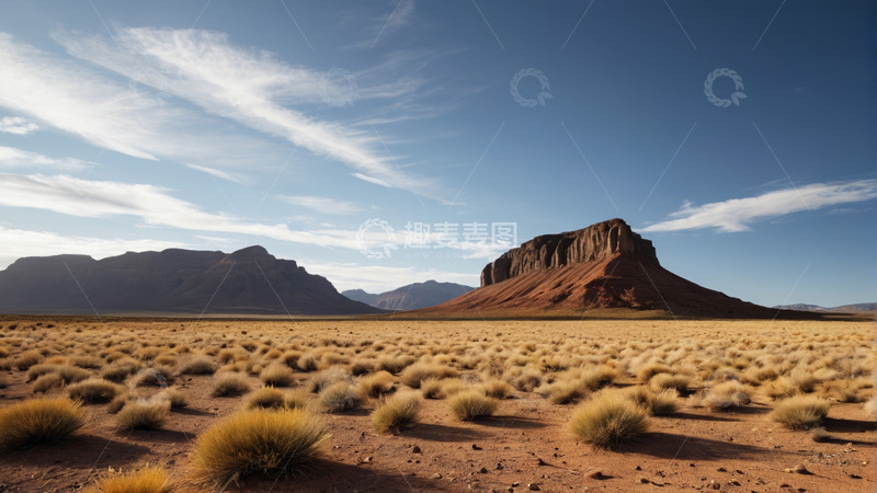 高清大图下载【趣麦麦图】沙漠中的岩石与植被景观