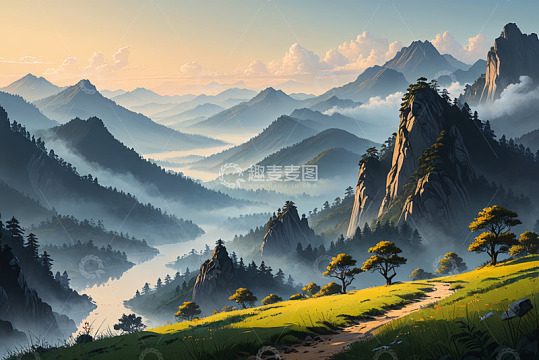 山间晨曦自然风光