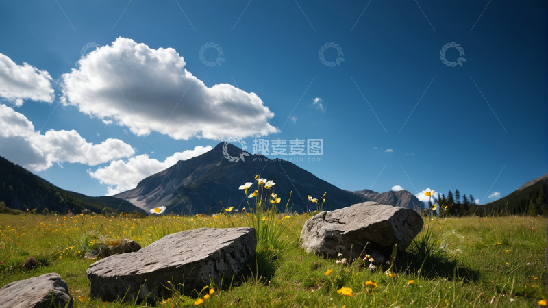 高清大图下载【趣麦麦图】草原山间草地与岩石风景