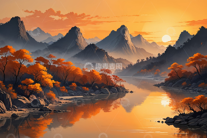 高清大图下载【趣麦麦图】秋日山水夕阳自然风光