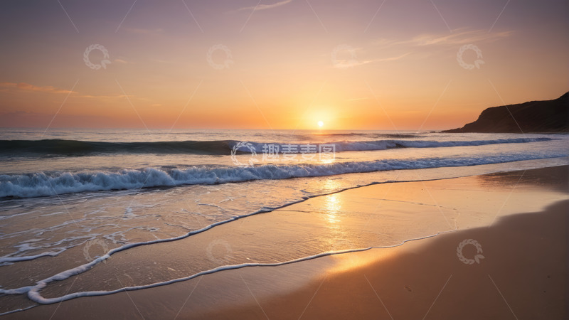 高清大图下载【趣麦麦图】海滩日落海浪景观