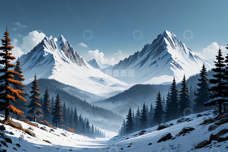 高清大图下载【趣麦麦图】雪山森林冬日自然风光