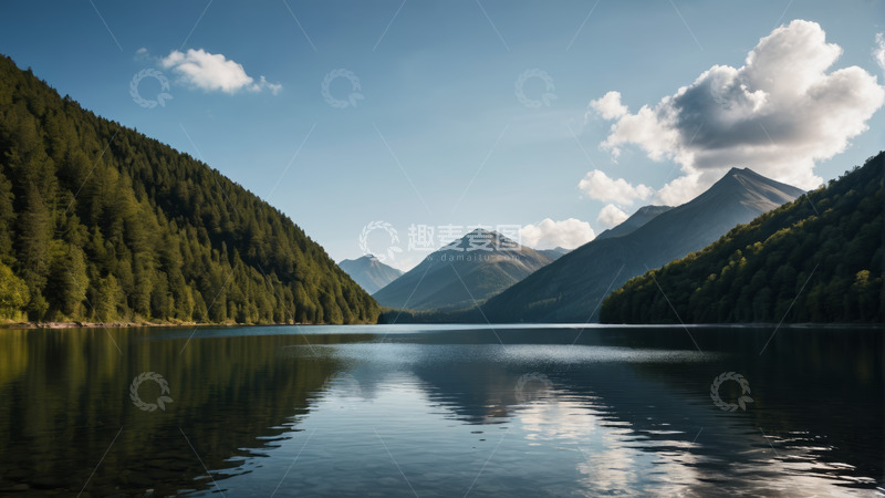 高清大图下载【趣麦麦图】山林间平静的湖泊风景