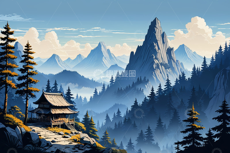 高清大图下载【趣麦麦图】山林间的中式古亭风景