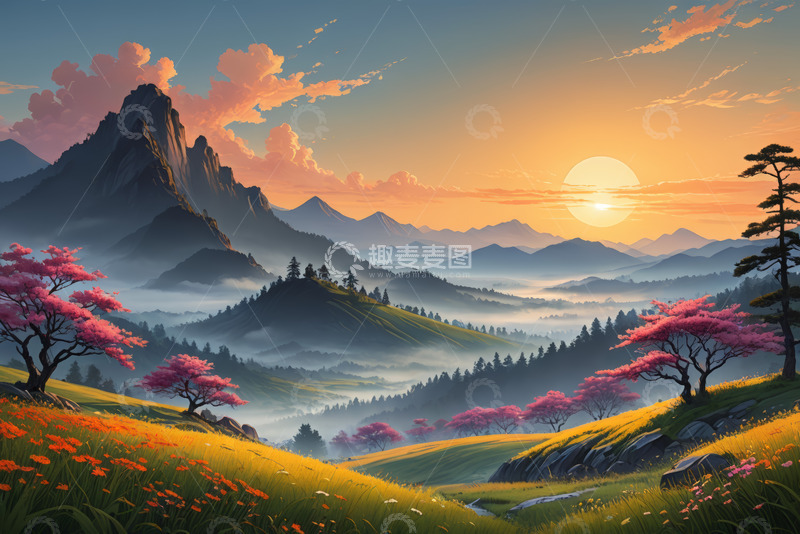 高清大图下载【趣麦麦图】山间日出自然风光美景