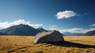旷野中的巨石与远山景观