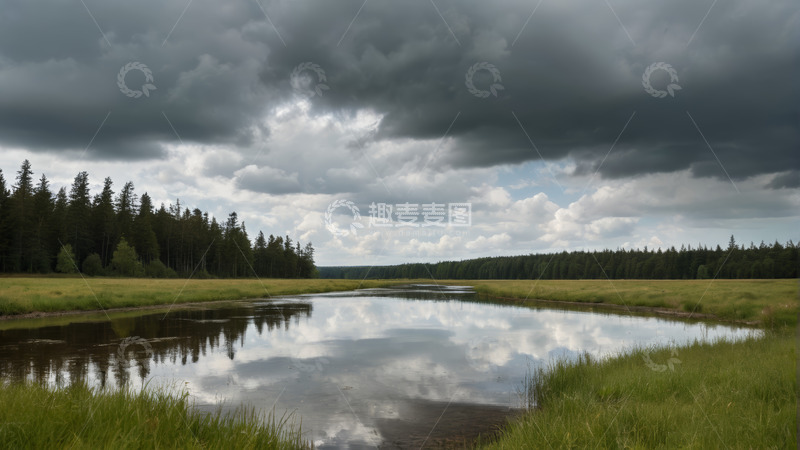 高清大图下载【趣麦麦图】森林旁水域自然风光