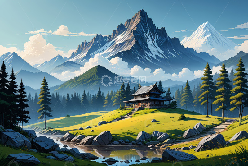 高清大图下载【趣麦麦图】山间木屋与森林自然风光